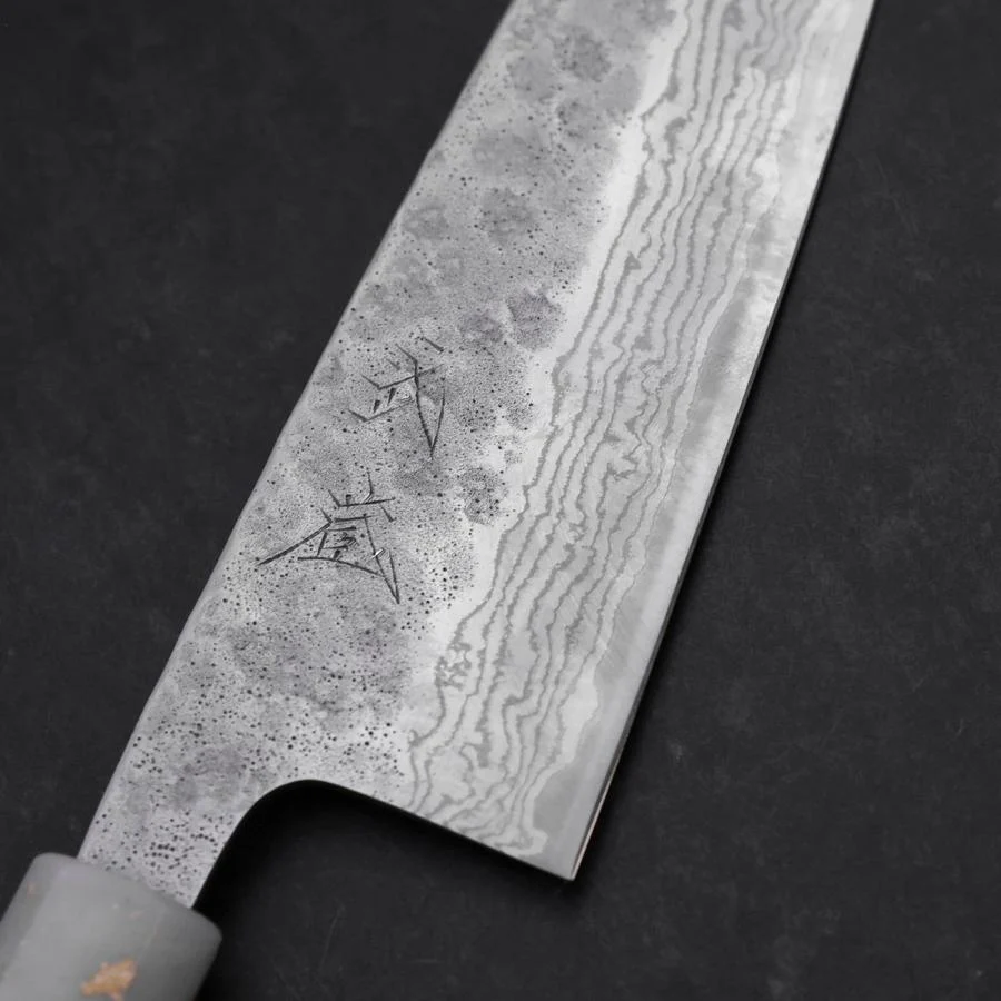 Santoku 440C Nashiji Damast Weiß-Schwarzer Ozeanplastik Griff mit Blattgold 165mm - Image 3