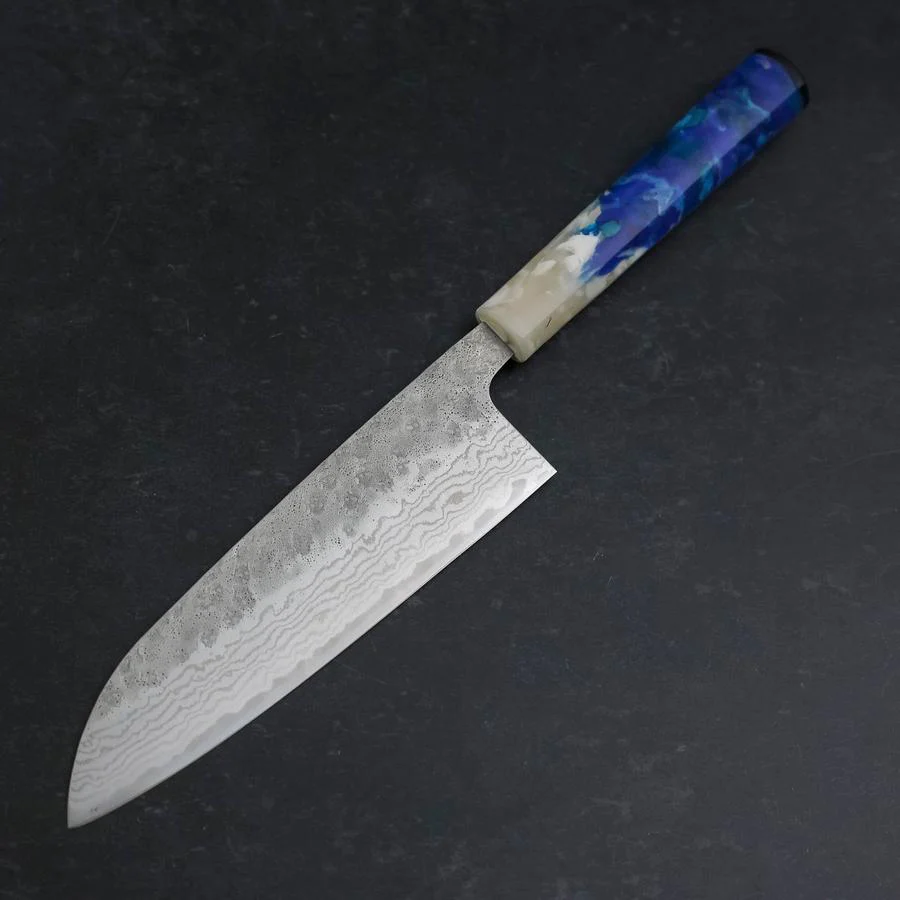 Santoku 440C Nashiji Damast Weiß-Blauer Ozeanplastik Griff 165mm - Image 3