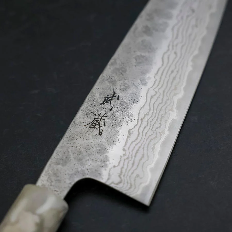 Santoku 440C Nashiji Damast Weiß-Blauer Ozeanplastik Griff 165mm - Image 4