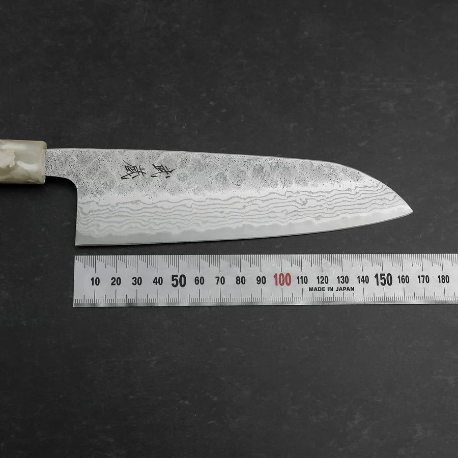 Santoku 440C Nashiji Damast Weiß-Blauer Ozeanplastik Griff 165mm - Image 7