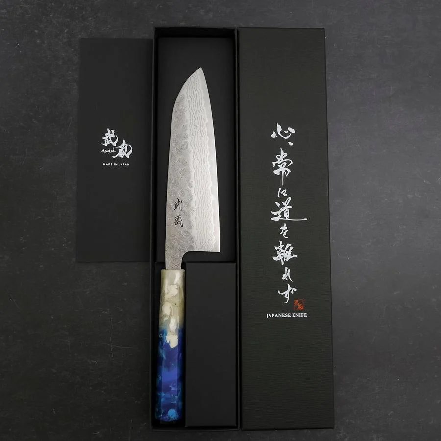 Santoku 440C Nashiji Damast Weiß-Blauer Ozeanplastik Griff 165mm - Image 8