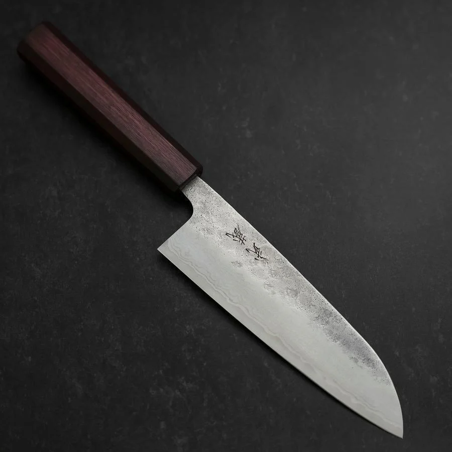 Santoku 440C Nashiji Damast Lila Urushi Griff 165mm