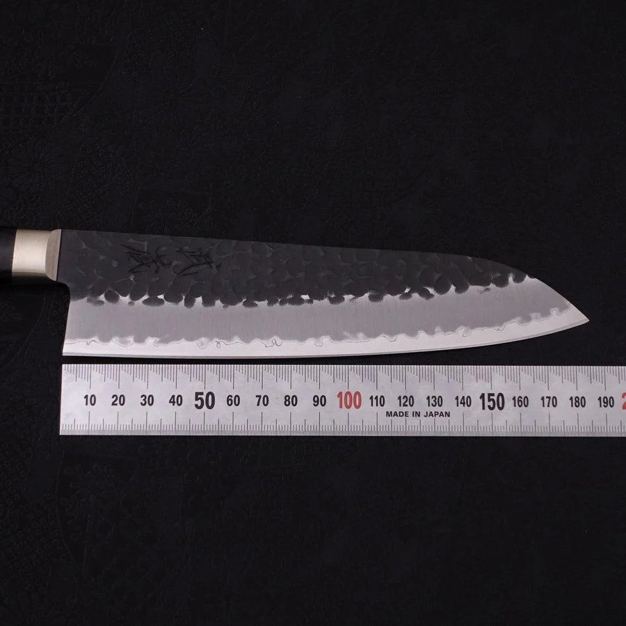 Santoku Aogami-Super Edelstahlummantelung Kurouchi Tsuchime Schwarzer Westlicher Griff 180mm - Image 7