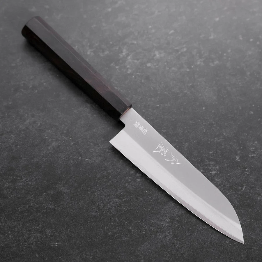 Santoku Aogami-Super Edelstahlummantelung Poliert Büffelhorn und Ebenholz Griff 140mm