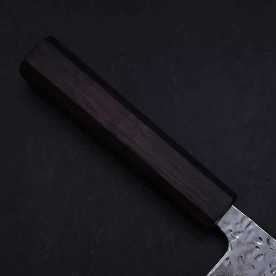 Santoku AUS-10 Kagami Tsuchime Damast Lila Urushi Griff 165mm - Image 7