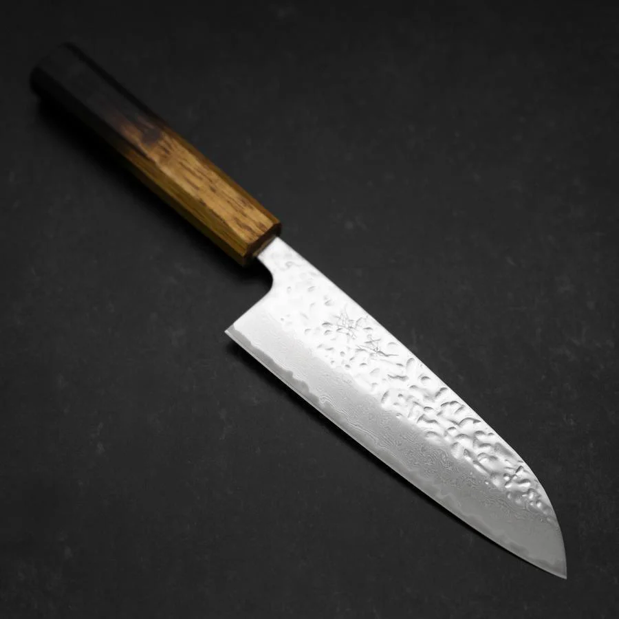 Santoku AUS-10 Kagami Tsuchime Damast Yaki Urushi Griff 165mm