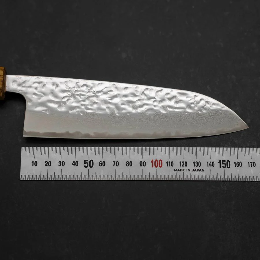 Santoku AUS-10 Kagami Tsuchime Damast Yaki Urushi Griff 165mm - Image 7
