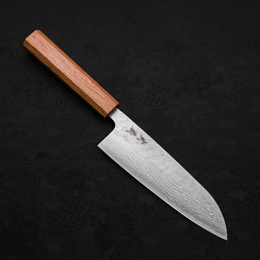 Santoku AUS-10 Nashiji Damast Eichenholz Griff 165mm