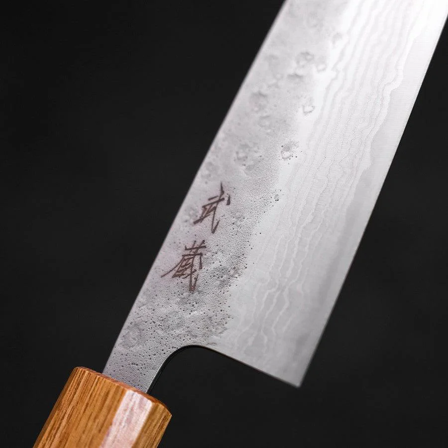 Santoku AUS-10 Nashiji Damast Eichenholz Griff 165mm - Image 3
