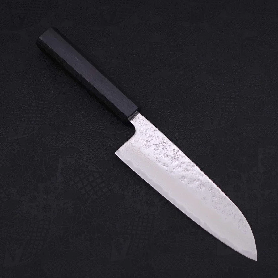 Santoku AUS-10 Nashiji Damast Dunkelblauer Urushi Griff 165mm