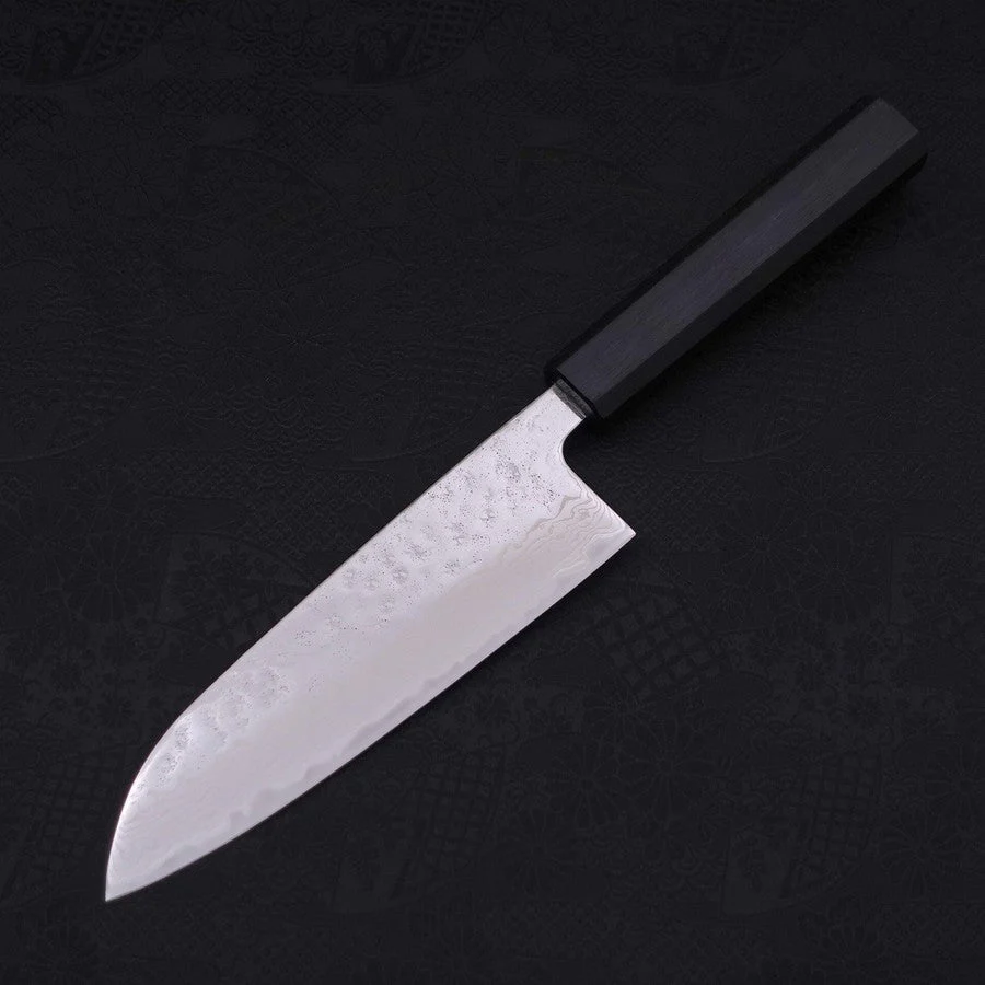 Santoku AUS-10 Nashiji Damast Dunkelblauer Urushi Griff 165mm - Image 2