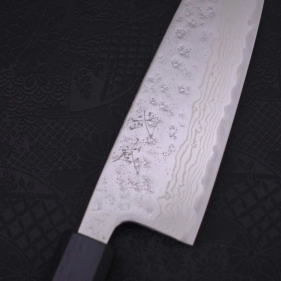 Santoku AUS-10 Nashiji Damast Dunkelblauer Urushi Griff 165mm - Image 3