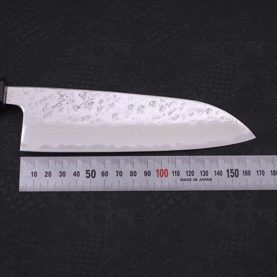 Santoku AUS-10 Nashiji Damast Dunkelblauer Urushi Griff 165mm - Image 7