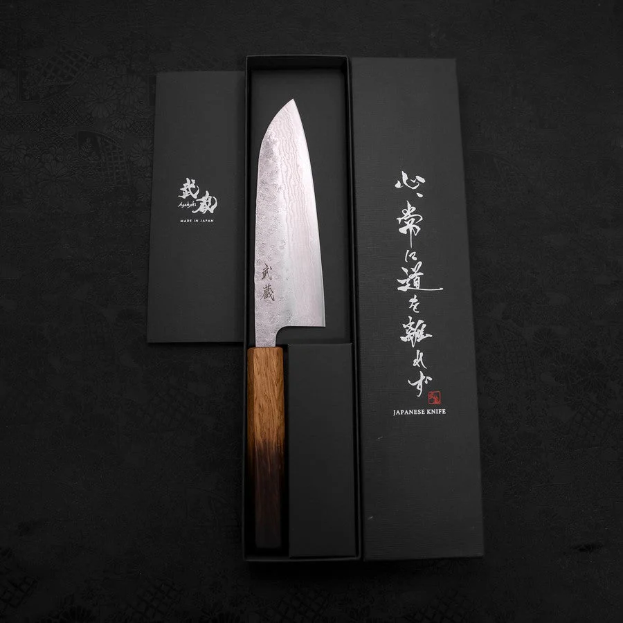 Santoku AUS-10 Nashiji Damast Yaki Urushi Griff 165mm - Image 8