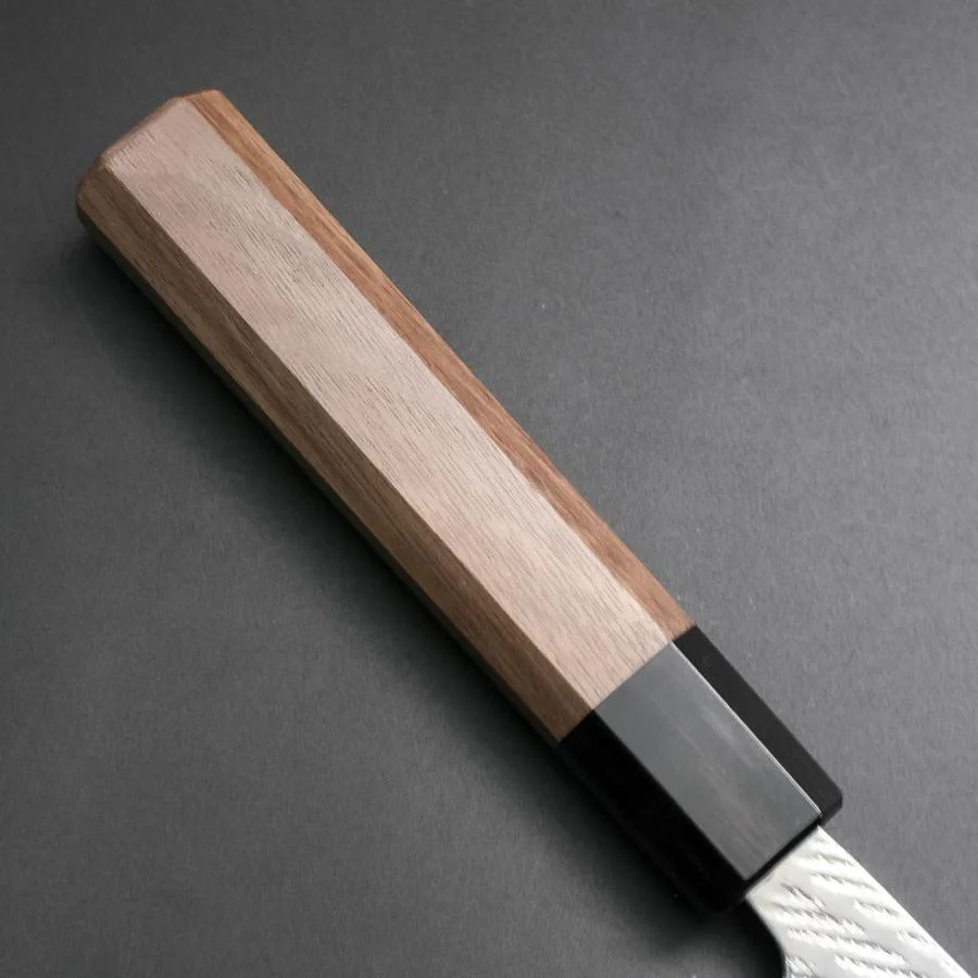 Santoku Silver Steel #3 Nawame Damast Büffelhorn und Walnussholz Griff 165mm - Image 6