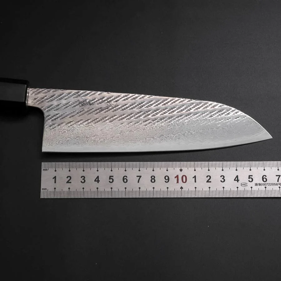 Santoku Silver Steel #3 Nawame Damast Büffelhorn und Walnussholz Griff 165mm - Image 7