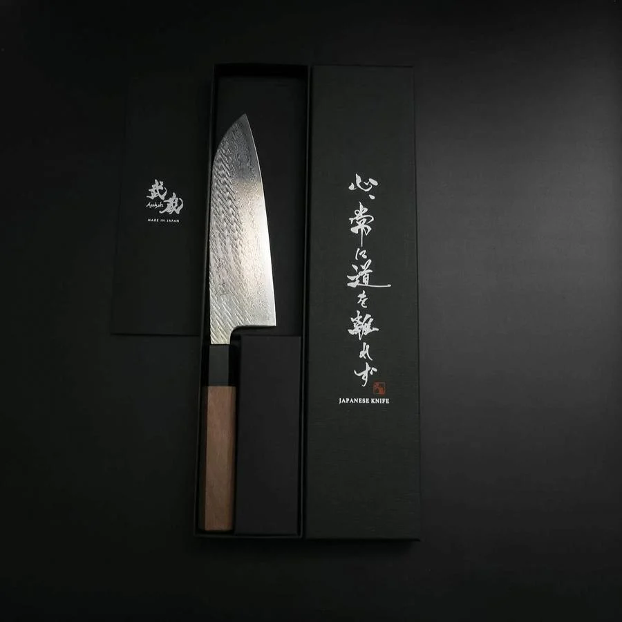 Santoku Silver Steel #3 Nawame Damast Büffelhorn und Walnussholz Griff 165mm - Image 8