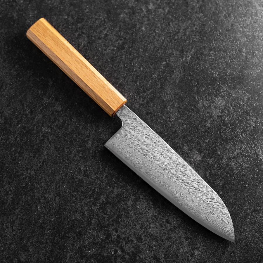 Santoku AUS-10 Nawame Damast Eichenholz Griff 165mm