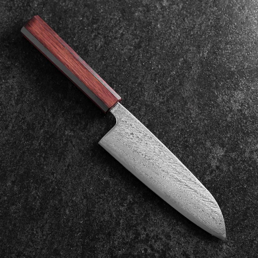 Santoku AUS-10 Nawame Damast Lila Urushi Griff 165mm