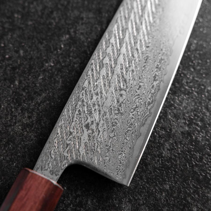 Santoku AUS-10 Nawame Damast Lila Urushi Griff 165mm - Image 3