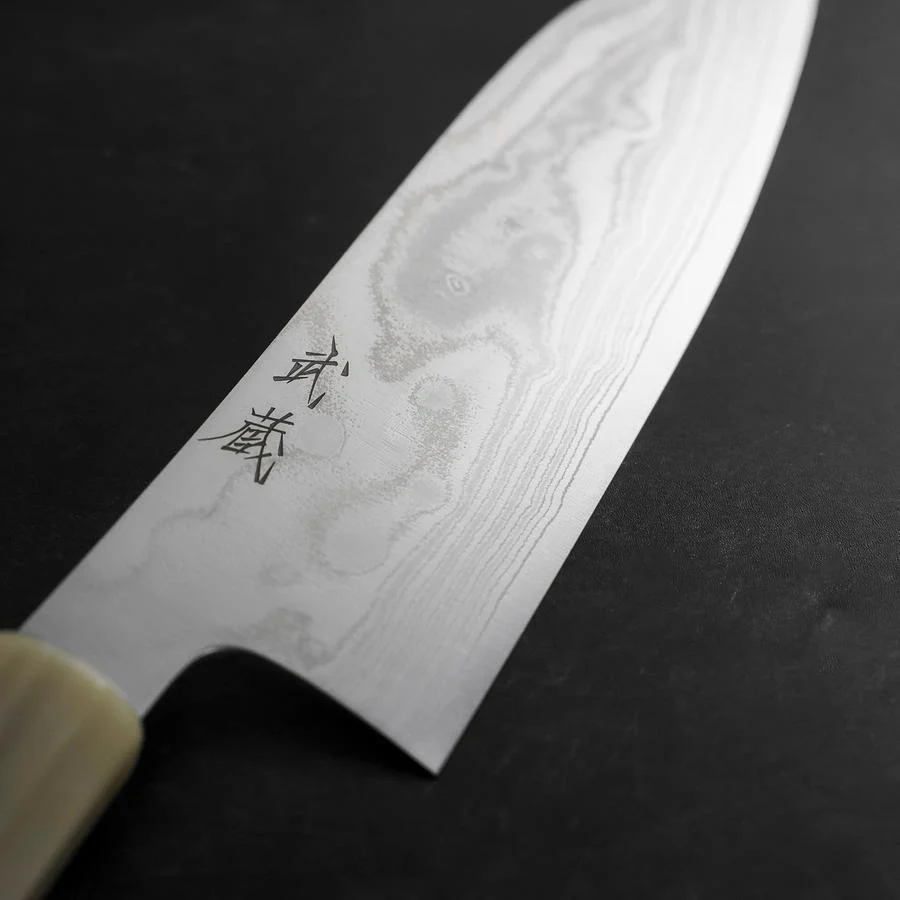 Santoku AUS-10 Nickel Damast Büffelhorn und Türkis Griff 170mm - Image 3