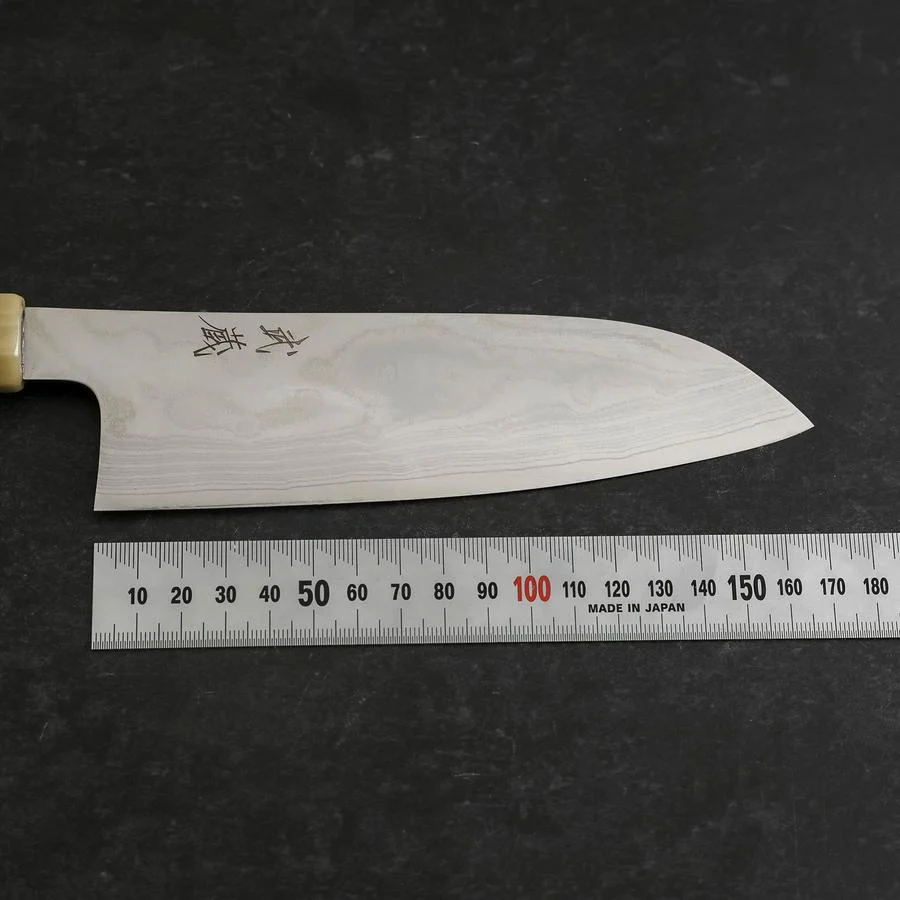 Santoku AUS-10 Nickel Damast Büffelhorn und Türkis Griff 170mm - Image 7