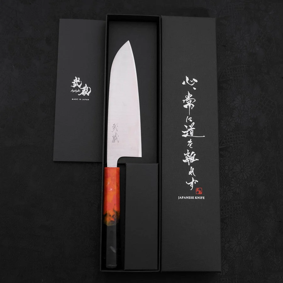 Santoku AUS-10 Poliert Orange-Schwarzer Ozeanplastik Griff 165mm - Image 8