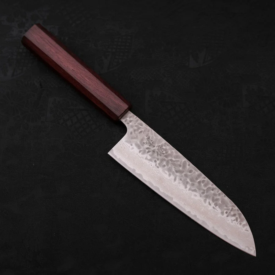 Santoku AUS-10 Tsuchime Damast Lila Urushi Griff 165mm