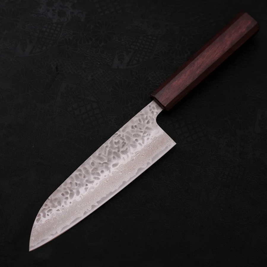 Santoku AUS-10 Tsuchime Damast Lila Urushi Griff 165mm - Image 2
