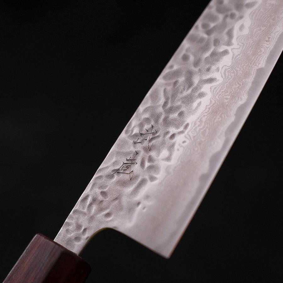 Santoku AUS-10 Tsuchime Damast Lila Urushi Griff 165mm - Image 3