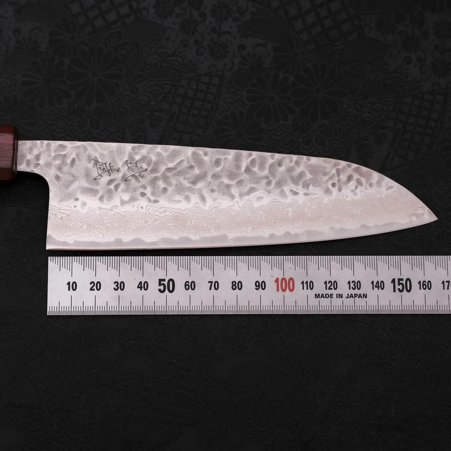 Santoku AUS-10 Tsuchime Damast Lila Urushi Griff 165mm - Image 7