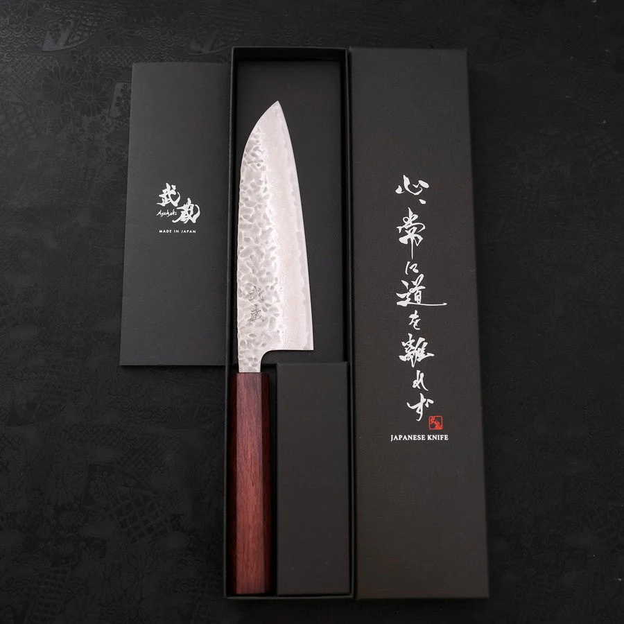 Santoku AUS-10 Tsuchime Damast Lila Urushi Griff 165mm - Image 8