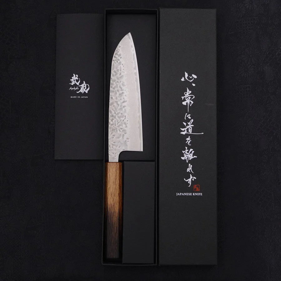 Santoku AUS-10 Tsuchime Damast Yaki Urushi Griff 165mm - Image 8