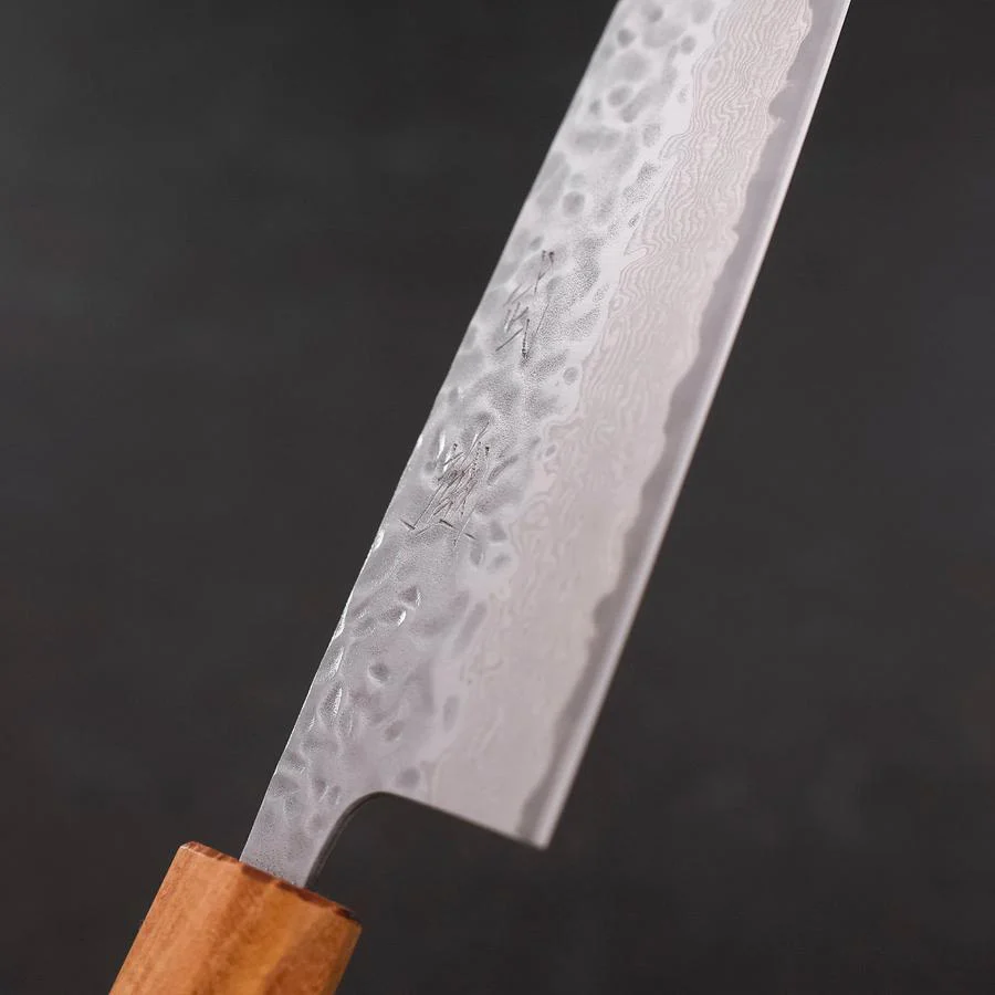 Santoku AUS-10 Tsuchime Damast Zelkove und Magnolienholz Griff 165mm - Image 3