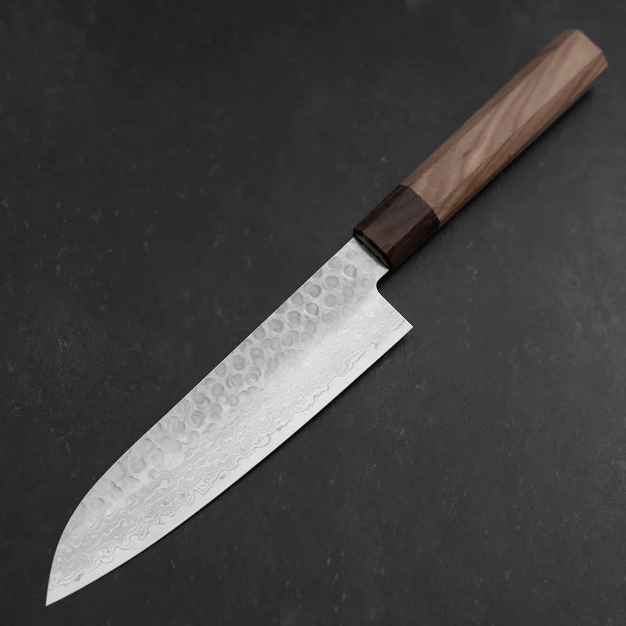 Santoku AUS-10 Tsuchime Damast Rosenholz und Walnussholz Griff 180mm - Image 2