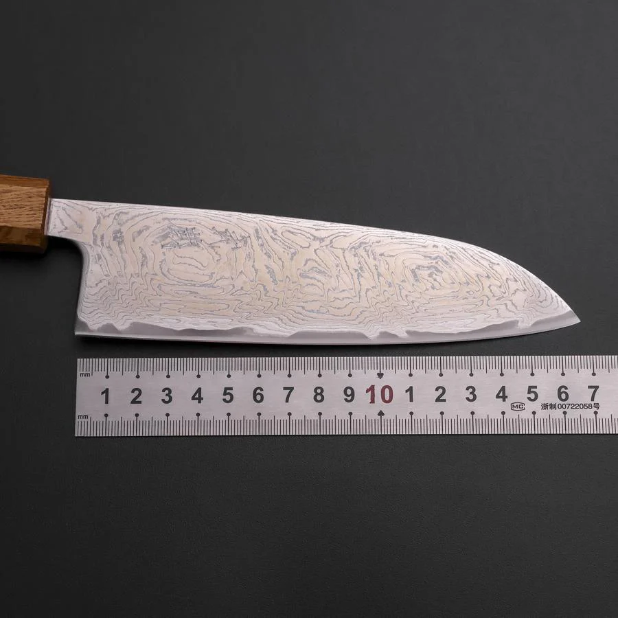 Santoku AUS-10 Wellen Nickel Damast Eichenholz Griff 165mm - Image 7