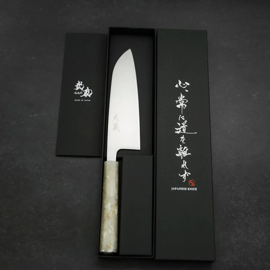 Santoku AUS-8 Poliert Weißer Ozeanplastik Griff 165mm - Image 8