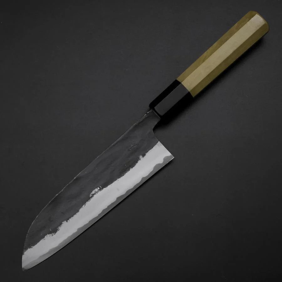 Santoku Blue Steel #1 Kurouchi Büffelhorn und Magnolienholz Griff 165mm - Image 2