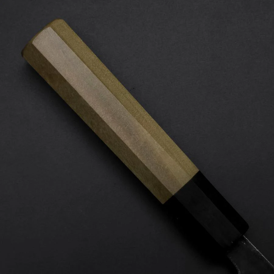 Santoku Blue Steel #1 Kurouchi Büffelhorn und Magnolienholz Griff 165mm - Image 6