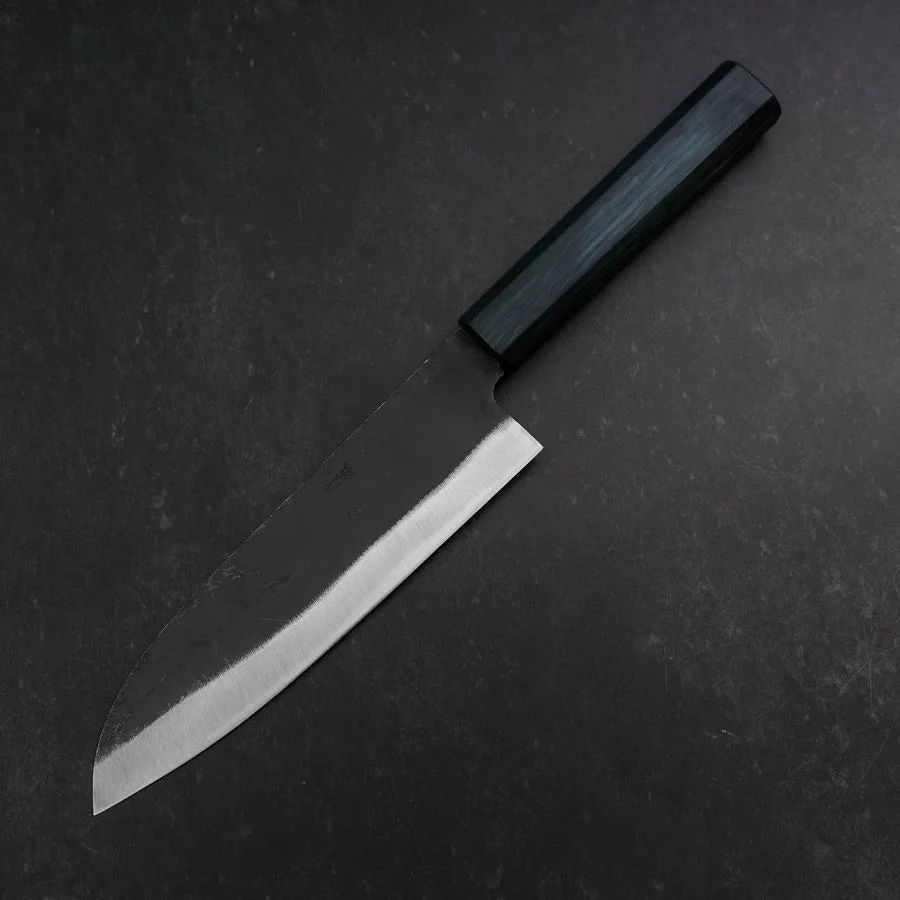 Santoku Blue Steel #1 Kurouchi Büffelhorn und Ebenholz Griff 165mm - Image 2