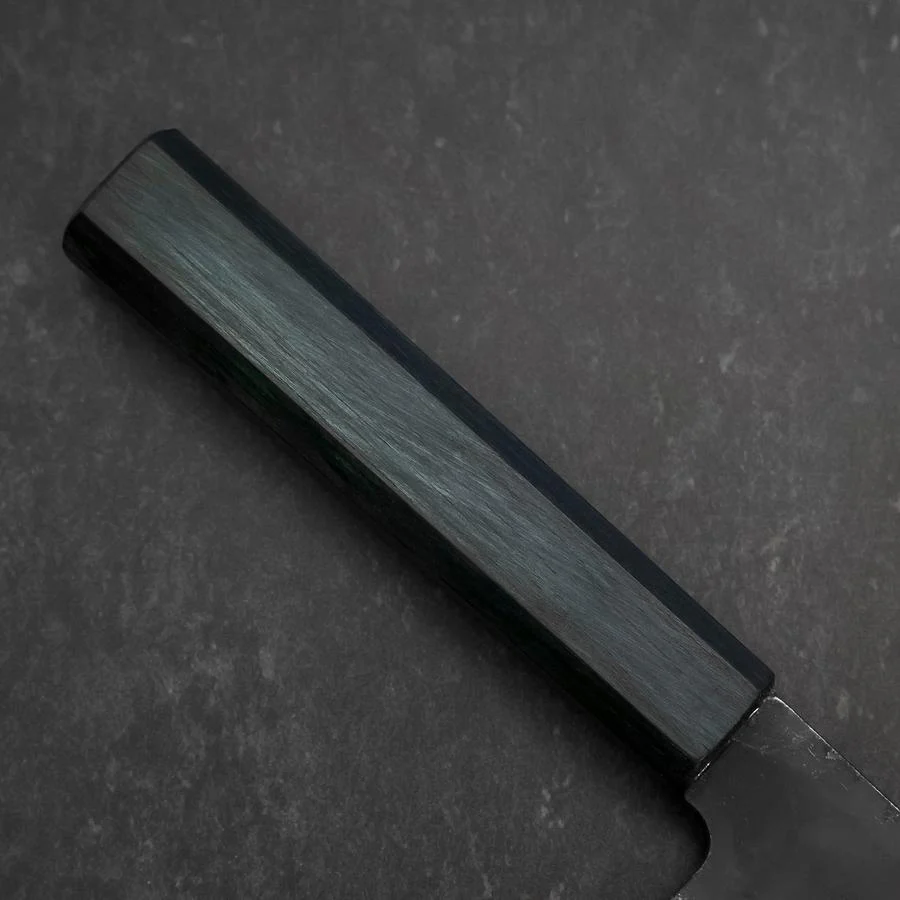 Santoku Blue Steel #1 Kurouchi Büffelhorn und Ebenholz Griff 165mm - Image 6