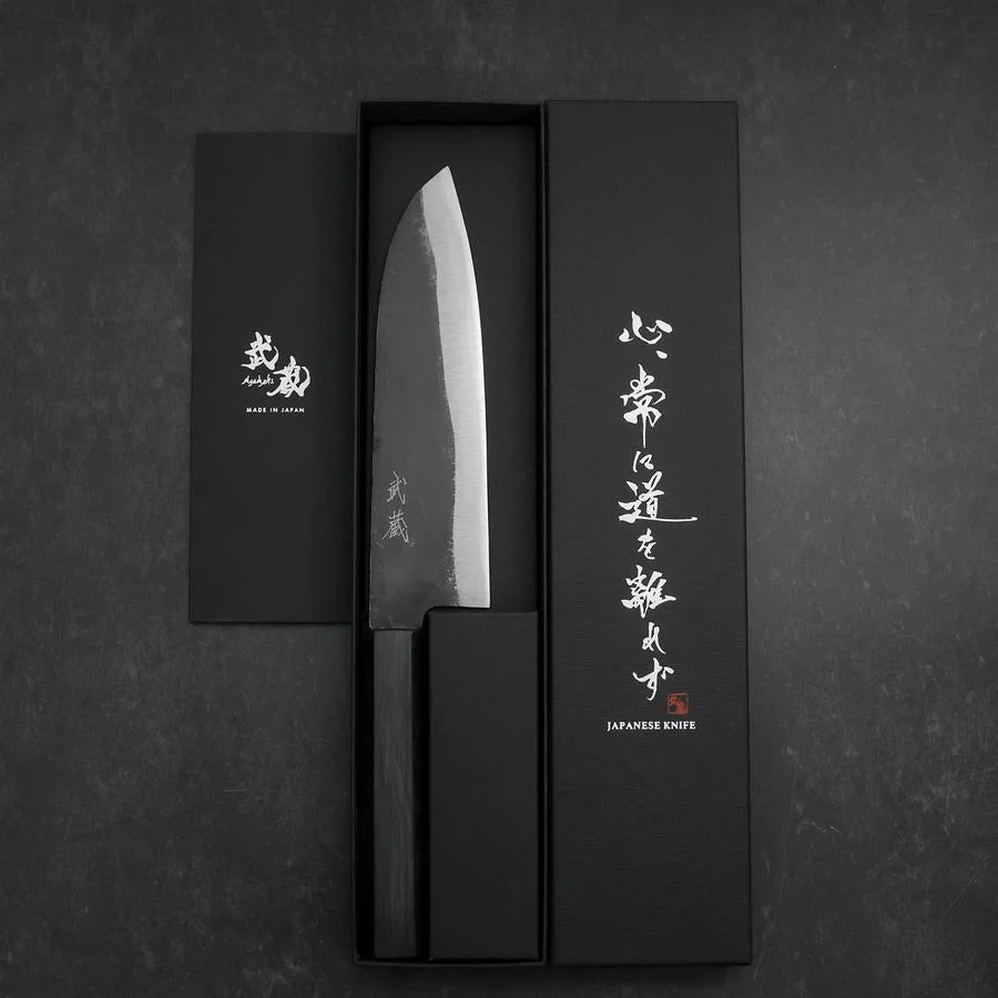 Santoku Blue Steel #1 Kurouchi Büffelhorn und Ebenholz Griff 165mm - Image 8