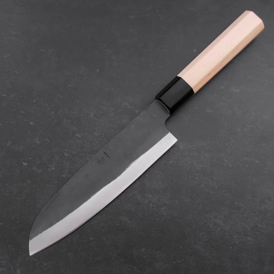 Santoku Blue Steel #1 Edelstahlummantelung Kurouchi Büffelhorn und Magnolienholz Griff 165mm - Image 2