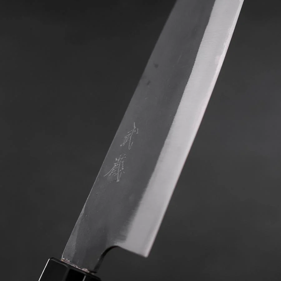Santoku Blue Steel #1 Edelstahlummantelung Kurouchi Büffelhorn und Magnolienholz Griff 165mm - Image 3