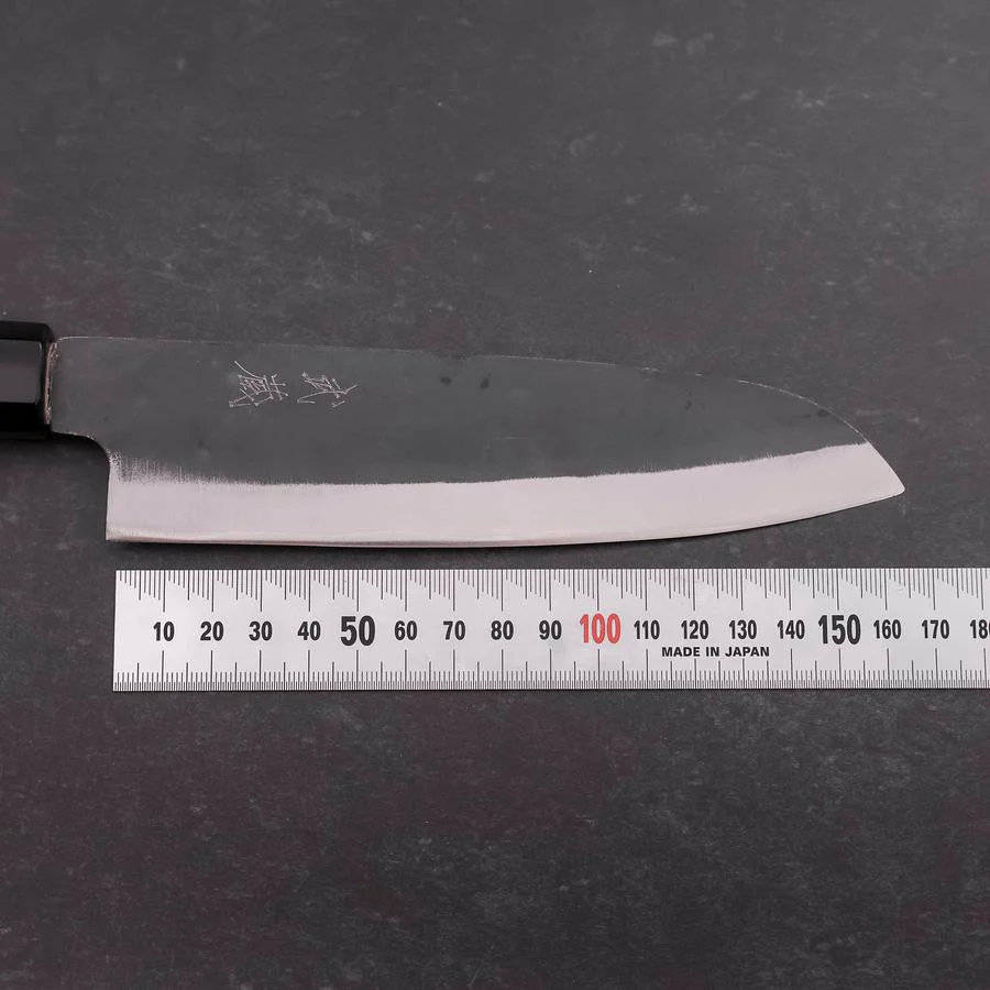 Santoku Blue Steel #1 Edelstahlummantelung Kurouchi Büffelhorn und Magnolienholz Griff 165mm - Image 7