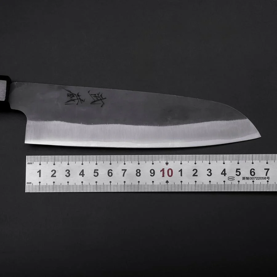 Santoku Blue Steel #1 Edelstahlummantelung Kurouchi Dunkelblauer Urushi Griff 170mm - Image 6