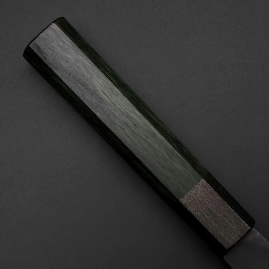 Santoku Blue Steel #1 Edelstahlummantelung Kurouchi Grüner Urushi Griff 170mm - Image 6