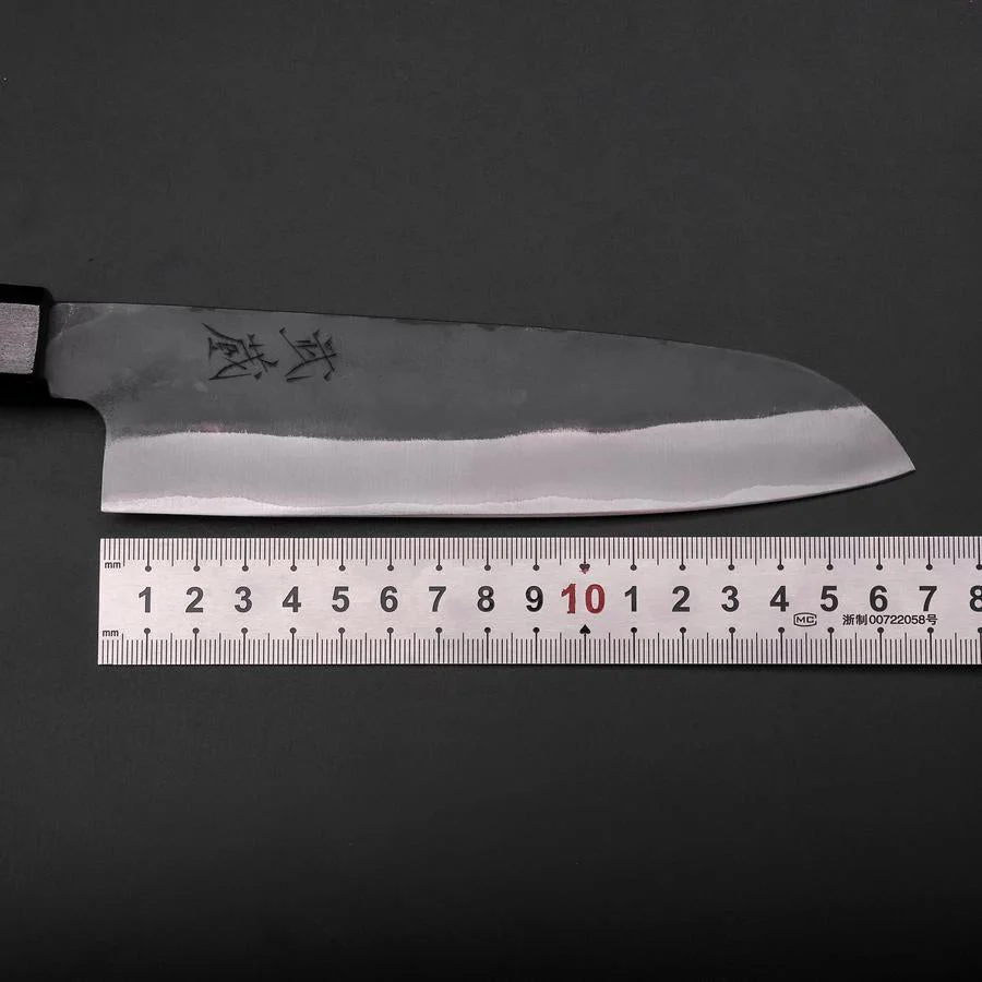 Santoku Blue Steel #1 Edelstahlummantelung Kurouchi Grüner Urushi Griff 170mm - Image 7