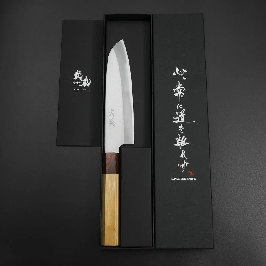 Santoku Blue Steel #1 Edelstahlummantelung Poliert Zelkove Griff 165mm - Image 8