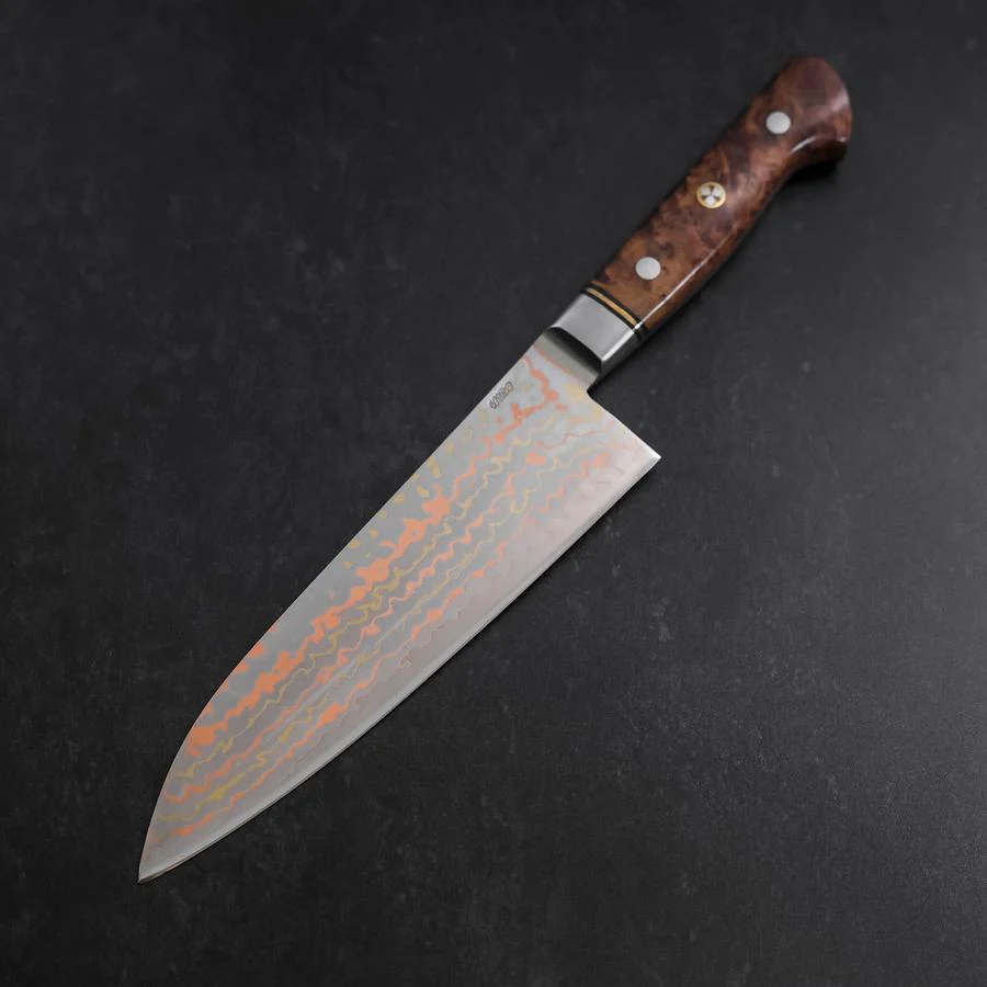 Santoku Blue Steel #2 Edelstahlummantelung Kolorierter Damast Westlicher Quittenholz Griff 180mm - Image 2